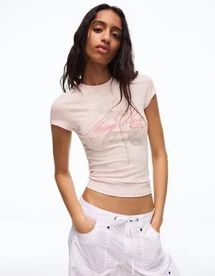 Футболка с короткими рукавами и отделкой strass- Заказать в России