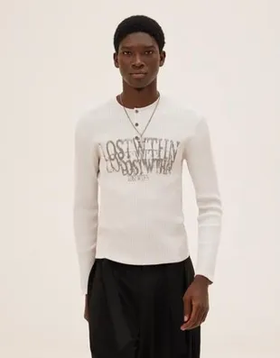 Свитер с воротником на пуговицах и принтом- Заказать в России