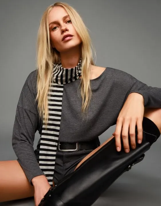 Футболка в полоску с длинными рукавами и поясом- Заказать в России