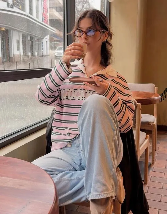 Футболка с воротником поло, длинными рукавами и принтом- Заказать в России