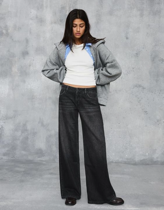 Bershka Джинсы с широкими штанинами и низкой посадкой