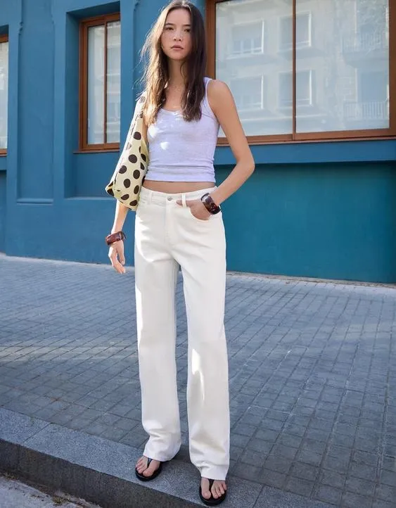 Джинсы прямого кроя с широкими штанинами и высокой посадкой- Заказать в России