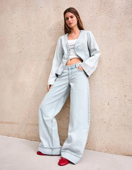 Широкие джинсы с отворотами снизу- Заказать в России