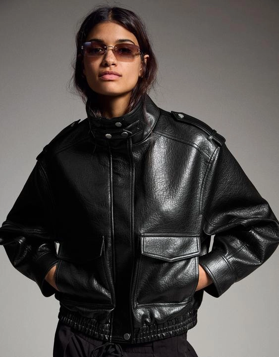 Bershka Куртка из искусственной кожи с воротником-трубой купить с доставкой.