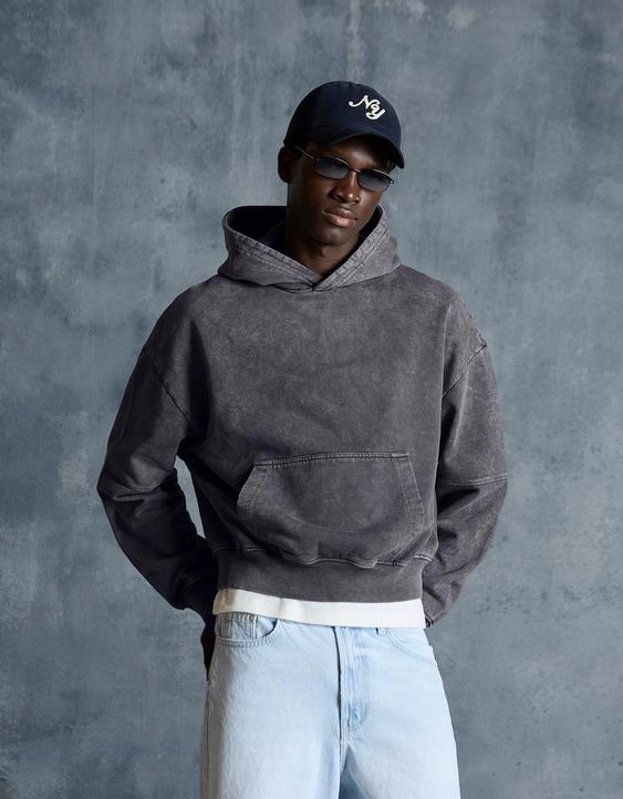 Худи объемного кроя с эффектом потертости- Заказать в России