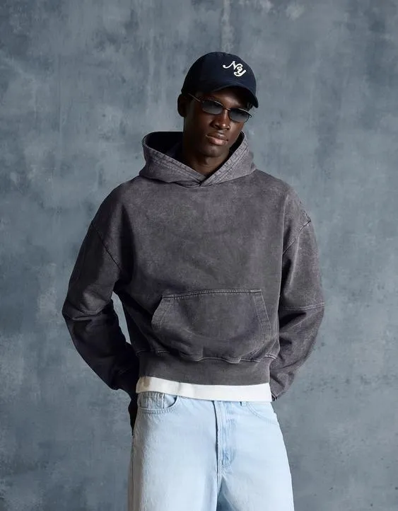 Худи объемного кроя с эффектом потертости- Заказать в России