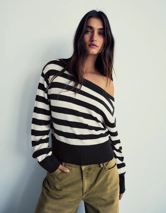 Bershka Свитер асимметричного кроя в стиле рустик в полоску купить с доставкой.