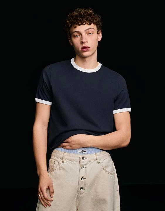 Bershka Футболка с контрастной отделкой в рубчик