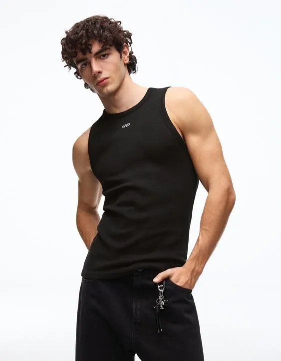 Майка из рифленой ткани с принтом- Заказать в России