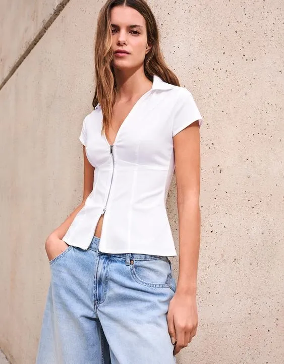 Рубашка на молнии с короткими рукавами- Заказать в России