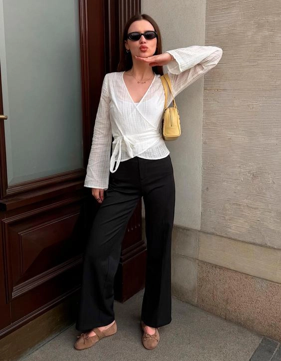 Bershka Блузка с запахом и принтом