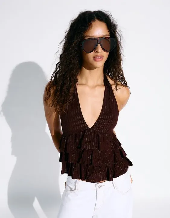 Топ с воланами и горловиной халтер- Заказать в России