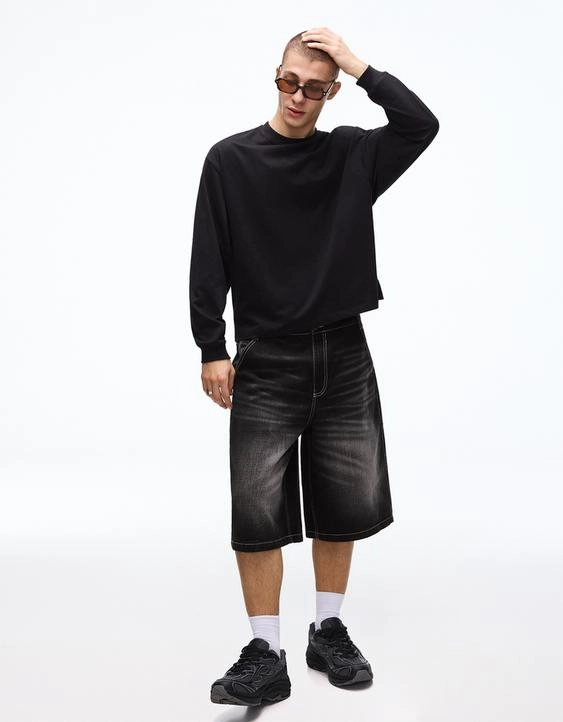 Bershka Джинсовые шорты-бермуды в скейтерском стиле