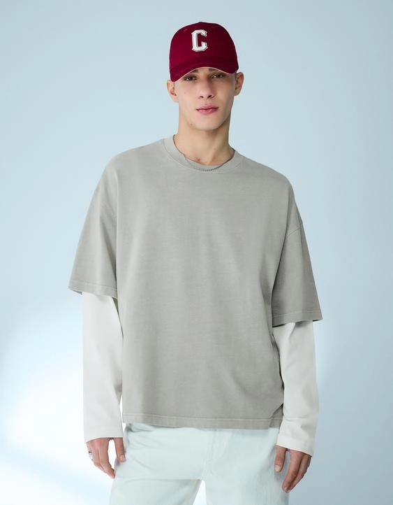 Bershka Футболка с принтом и двойными рукавами купить с доставкой.