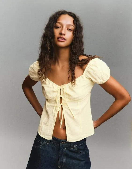 Блузка в стиле рустик с завязками- Заказать в России
