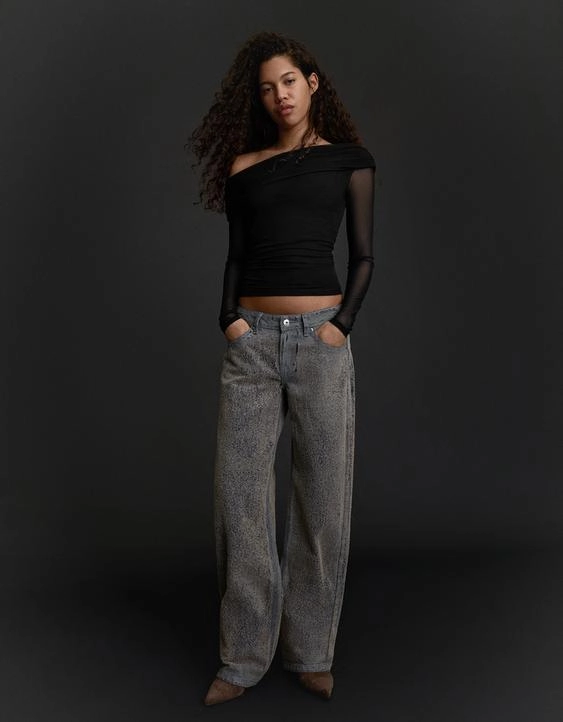 Bershka Асимметричный лонгслив из полупрозрачной ткани