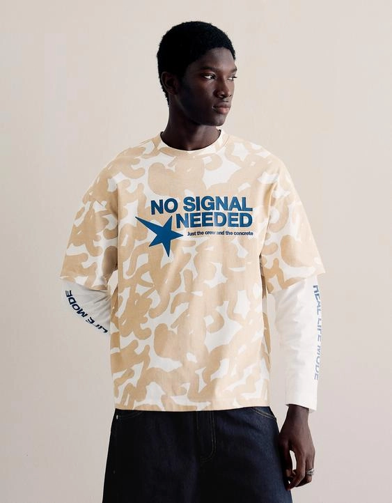 Bershka Футболка с принтом и двойными рукавами