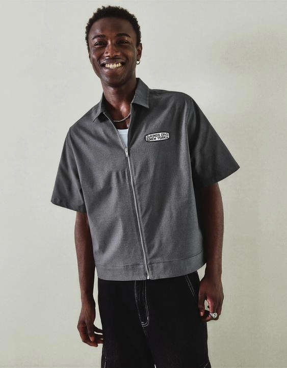 Bershka Рубашка на молнии с короткими рукавами и вышивкой