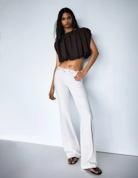 Брюки с заклепками на поясе- Заказать в России