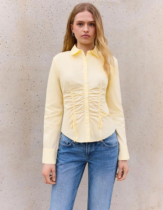 Bershka Рубашка из поплина со сборкой