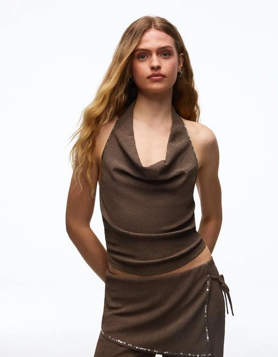 Bershka Топ с горловиной халтер и пайетками