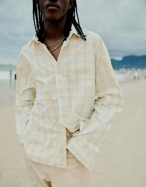 Bershka Рубашка оверсайз в клетку с длинными рукавами