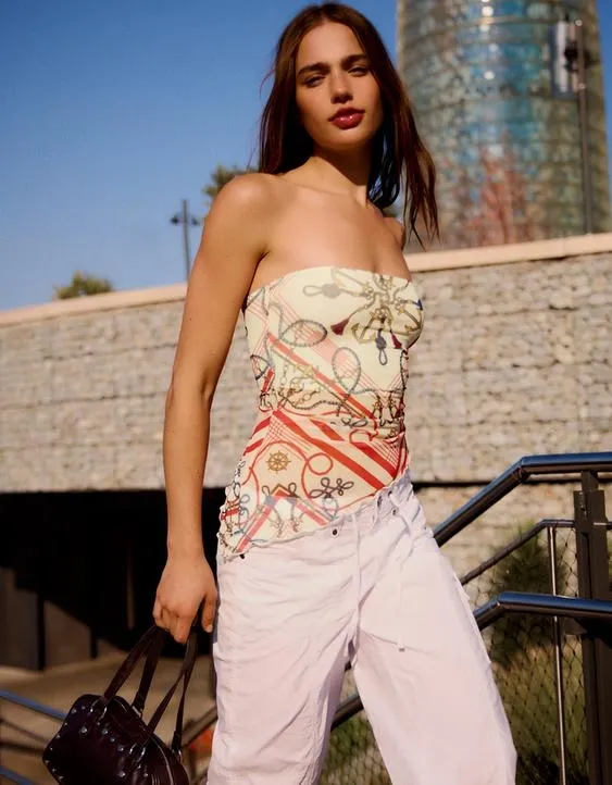 Топ бандо из полупрозрачной ткани- Заказать в России