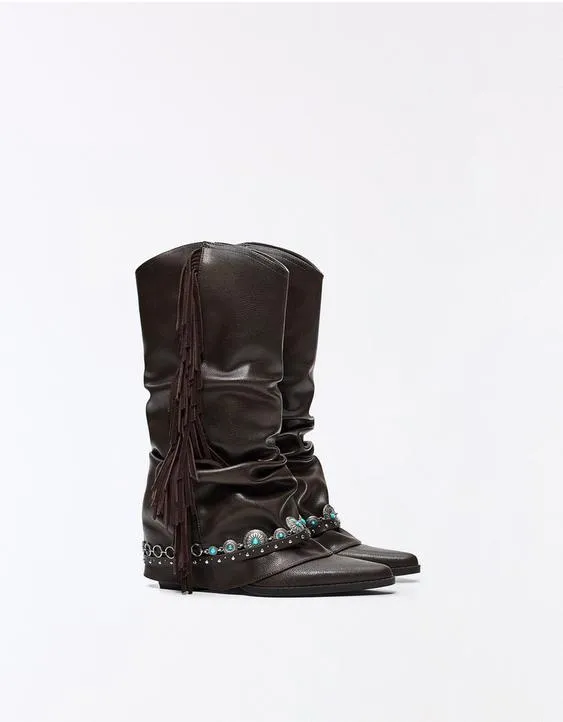 Fringed cowboy heel boots- Заказать в России