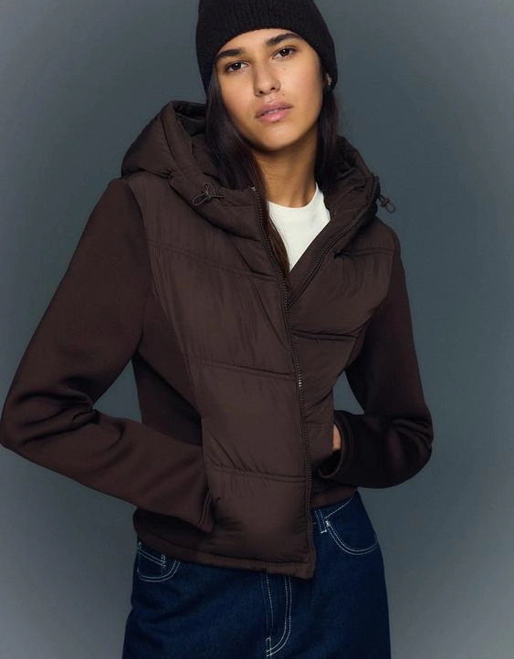 Bershka COMBINED HOOD JACKET WITH NEOPRENE EFFECT