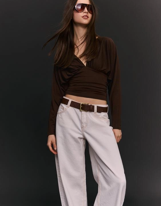 Bershka Топ с длинными рукавами и сборками купить с доставкой.