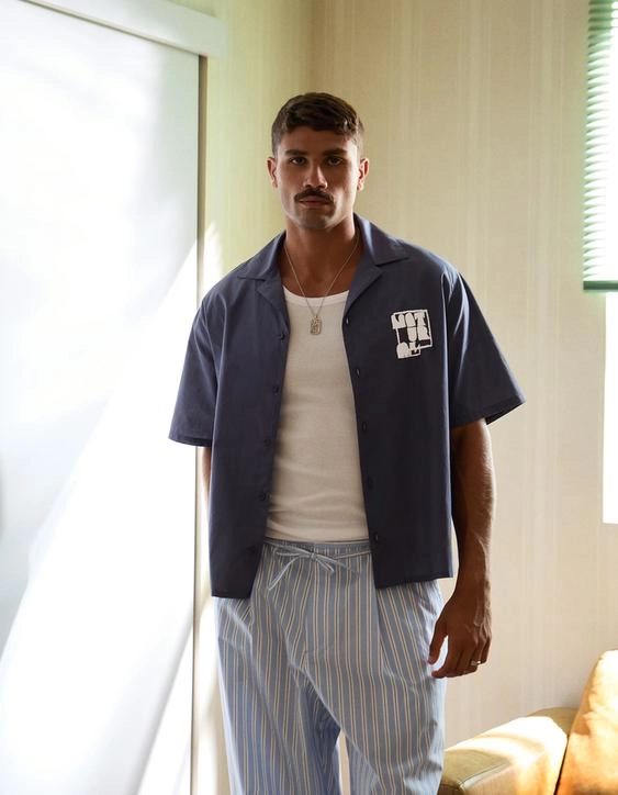 Bershka Рубашка объемного кроя с короткими рукавами и принтом