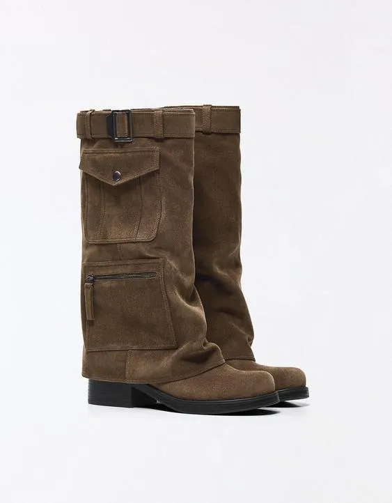 Плоские ботинки-брюки с карманами