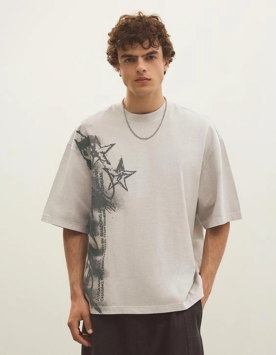 Bershka Футболка свободного кроя с принтом