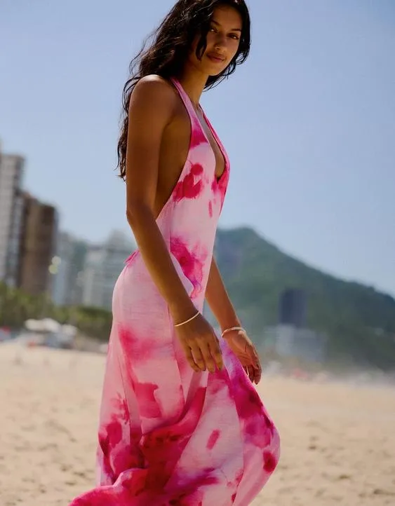 Bershka Платье миди с горловиной халтер и принтом