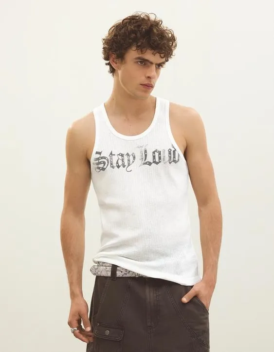 Майка в рубчик с принтом