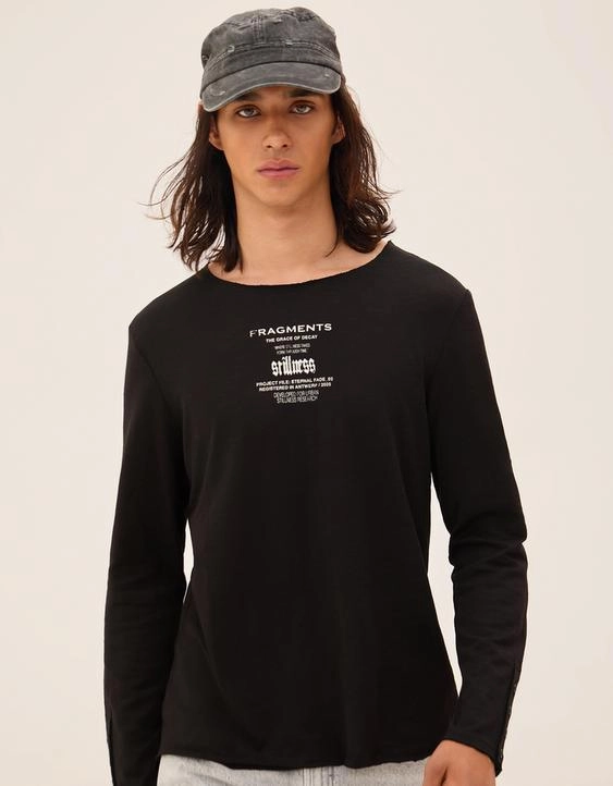 Bershka Футболка кроя SLIM с длинными рукавами и принтом купить с доставкой.