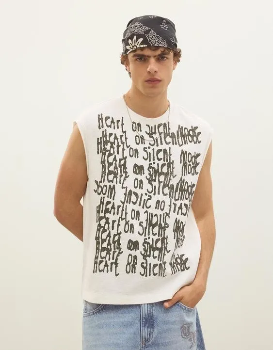 Майка на бретелях с принтом- Заказать в России