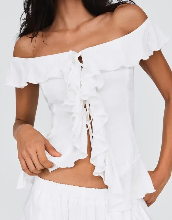 Bershka Топ с воланами и открытыми плечами