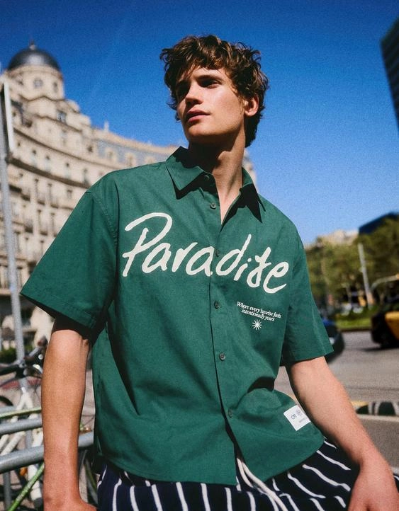 Bershka Рубашка оверсайз с короткими рукавами и принтом