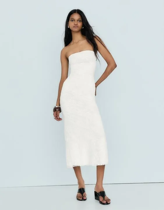 Платье миди в стиле рустик с вырезом бандо- Заказать в России