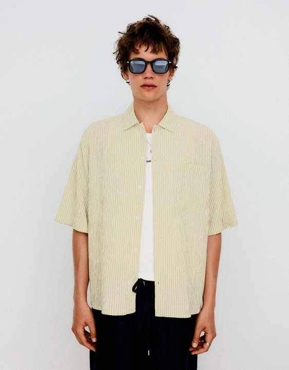 Bershka Рубашка свободного кроя в полоску с короткими рукавами купить с доставкой.