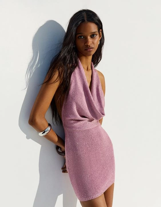 Bershka Мини-платье с горловиной халтер и пайетками