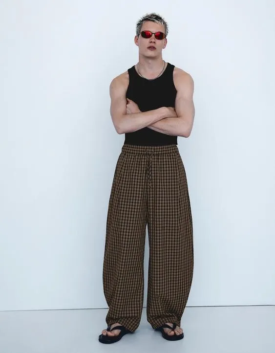 Брюки-джоггеры в клетку- Заказать в России