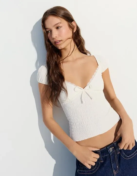 Футболка из рифленого трикотажа с короткими рукавами- Заказать в России