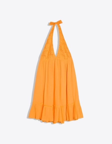 Bershka Мини-платье из кружева кроше с горловиной халтер