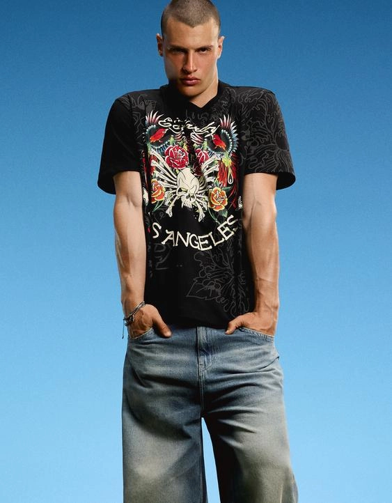 Bershka Футболка с принтом ED HARDY X BERSHKA