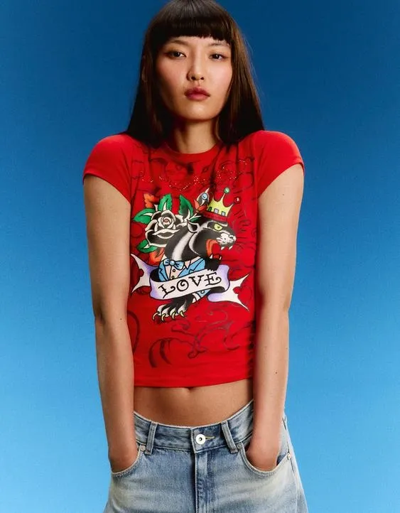 Футболка с принтом Ed Hardy X Bershka и короткими рукавами- Заказать в России