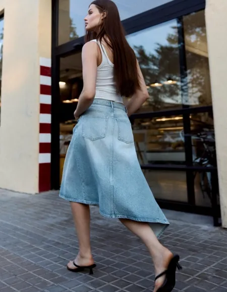 Bershka Джинсовая юбка миди асимметричного кроя