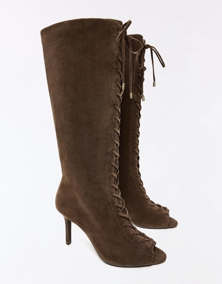 Peep toe corset heeled boots