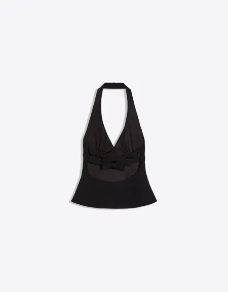 Bershka Структурированный топ с горловиной халтер и завязками